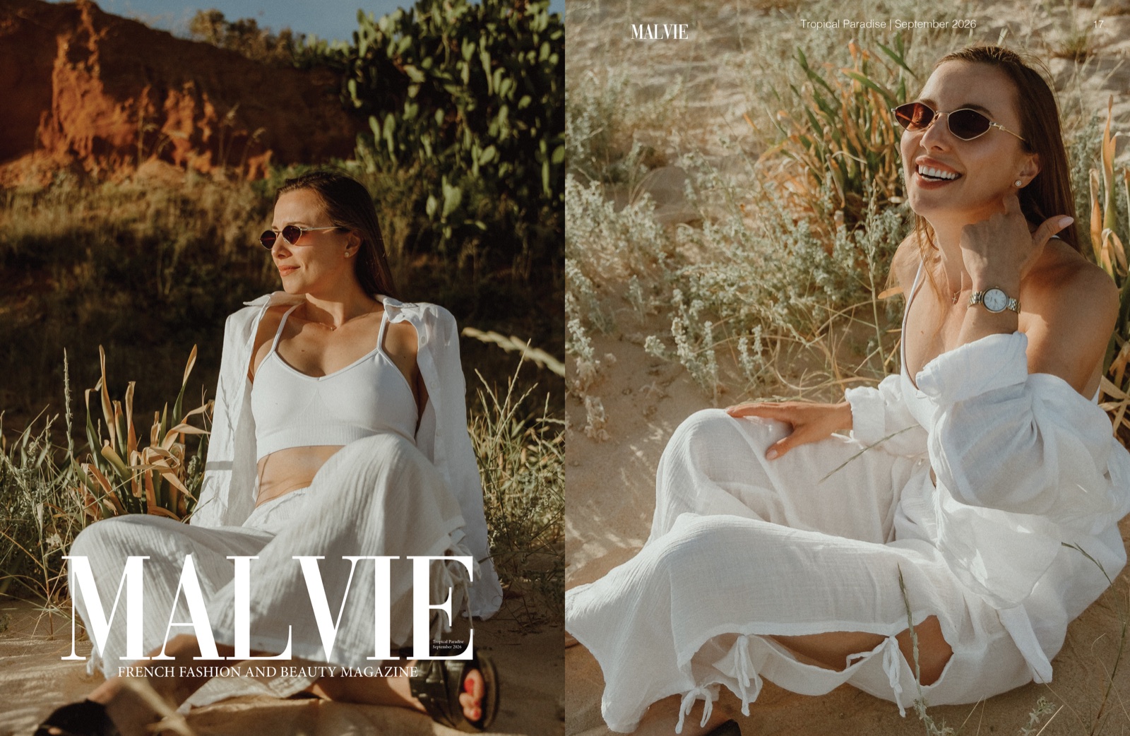 Segundo spread do editorial "Algarve Summer" na MALVIE Magazine, setembro de 2026